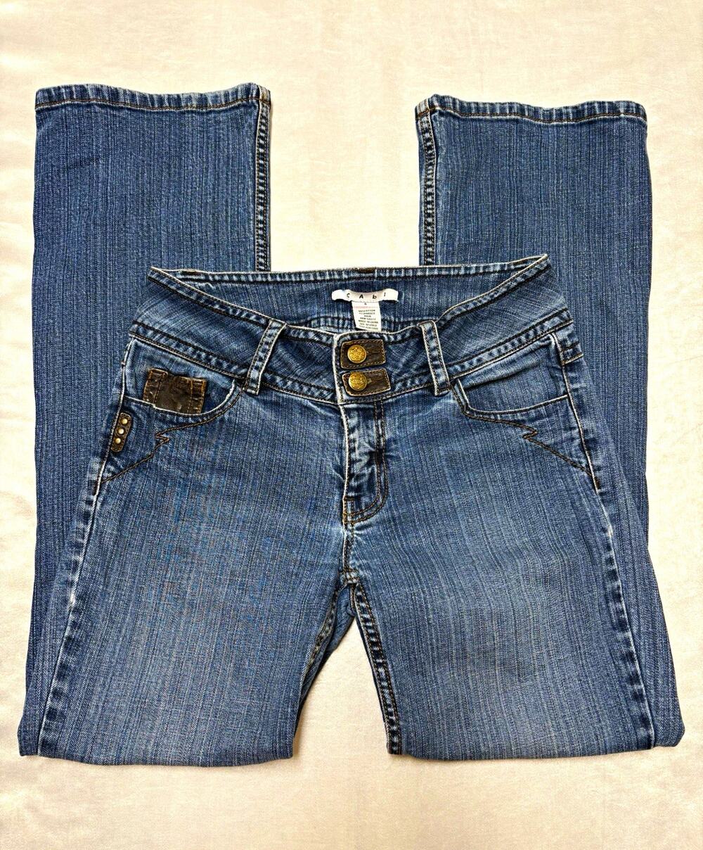 CAbi Jeans Womens Y2K Bootcut Flare Low Rise Double Button Flap Pocket Denim